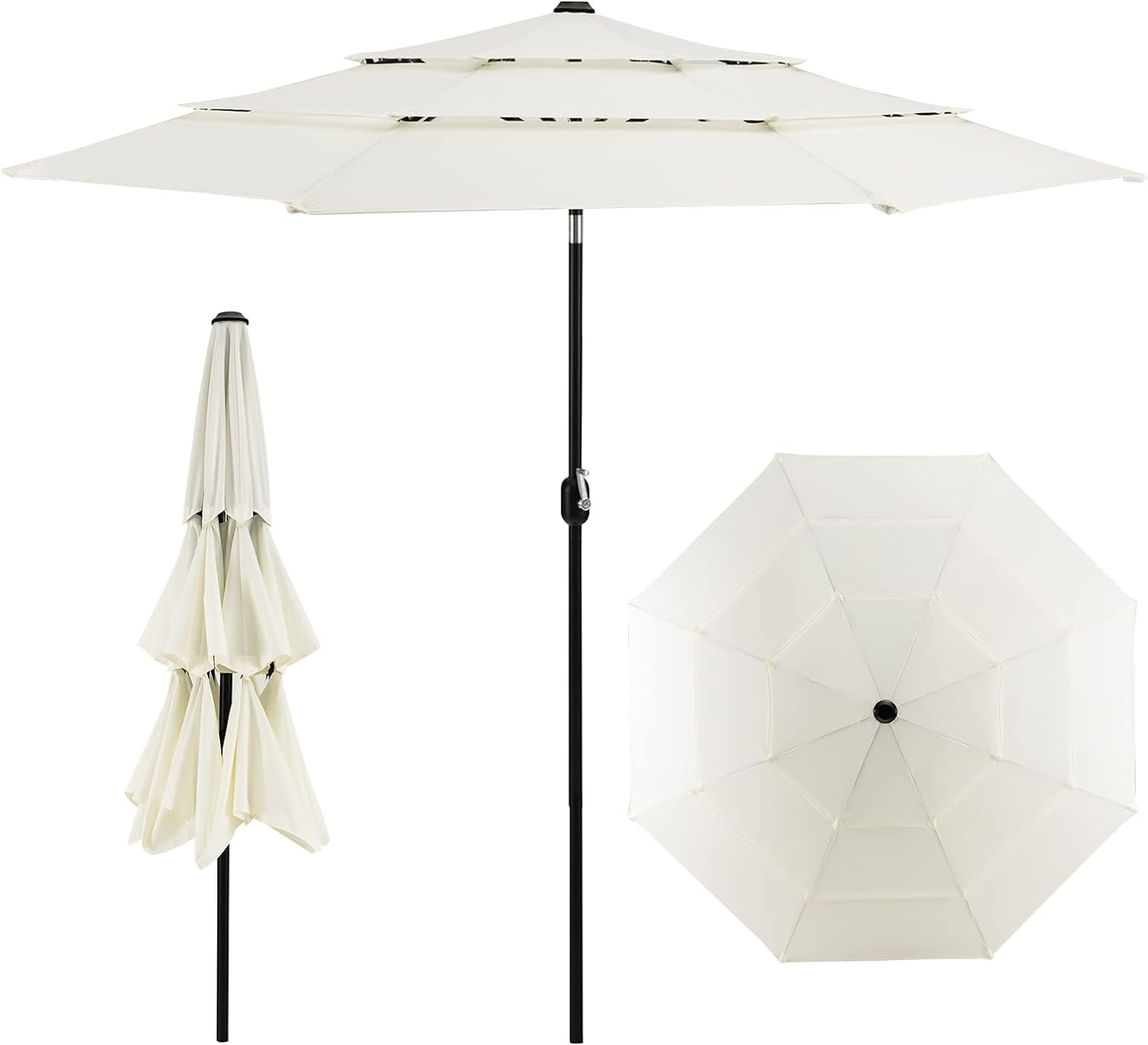 Parasol przeciwsłoneczny, odporny na wiatr, stabilny, 300 cm, parasol ogrodowy z korbą, obustronnie zginany o 45°, ochrona przed promieniowaniem UV