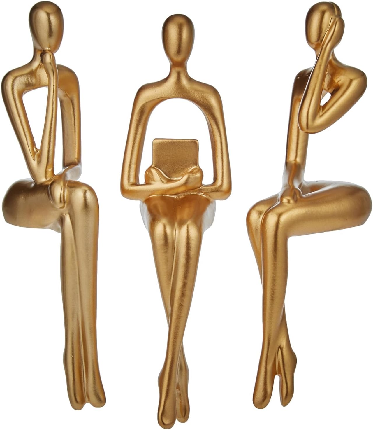 Lot De 3 Statues Abstraites Penseur - Sculptures Modernes Dorées Pour Décoration Intérieur