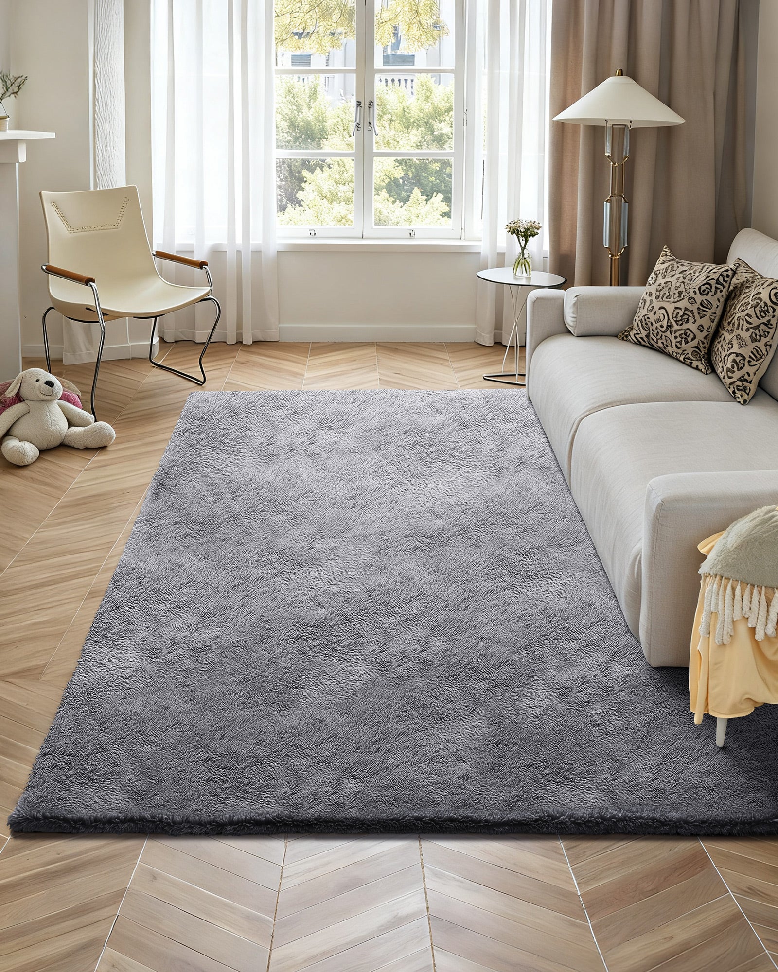 Tapete de sala VEVOR de pelo longo de 2,44 x 3,05 m, decoração retangular, antiderrapante, macio e fofo, com base não tecida, cinza fumado - 4