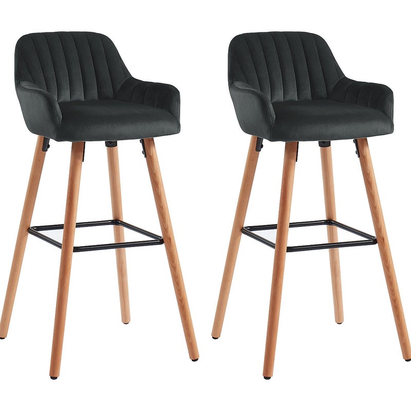 Zestaw 2 stołków barowych ELEANA - Welur i metal efekt drewna - Kolor czarny