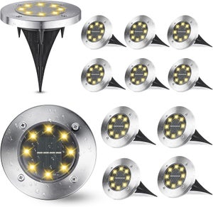 Lot De 8 Lampes Solaires De Jardin - 12 LED, IP65 étanche | Éclairage Extérieur Autonome Blanc Froid 6500K