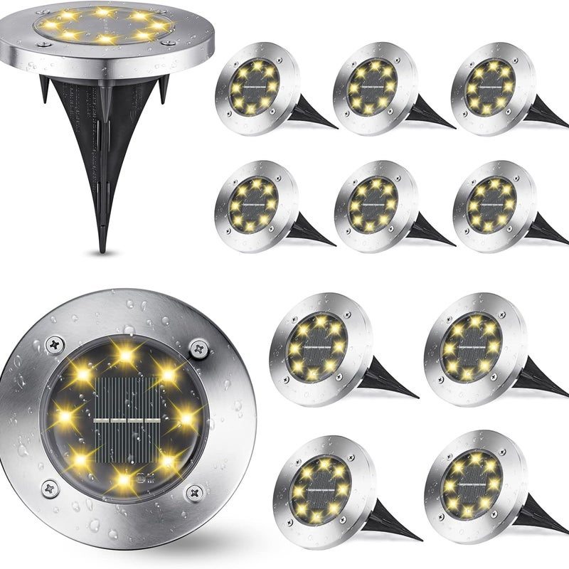 Zestaw 12 wpuszczanych lamp solarnych z 8 diodami LED 3000K do ogrodu, podwórka, basenu – wydajne i dekoracyjne oświetlenie