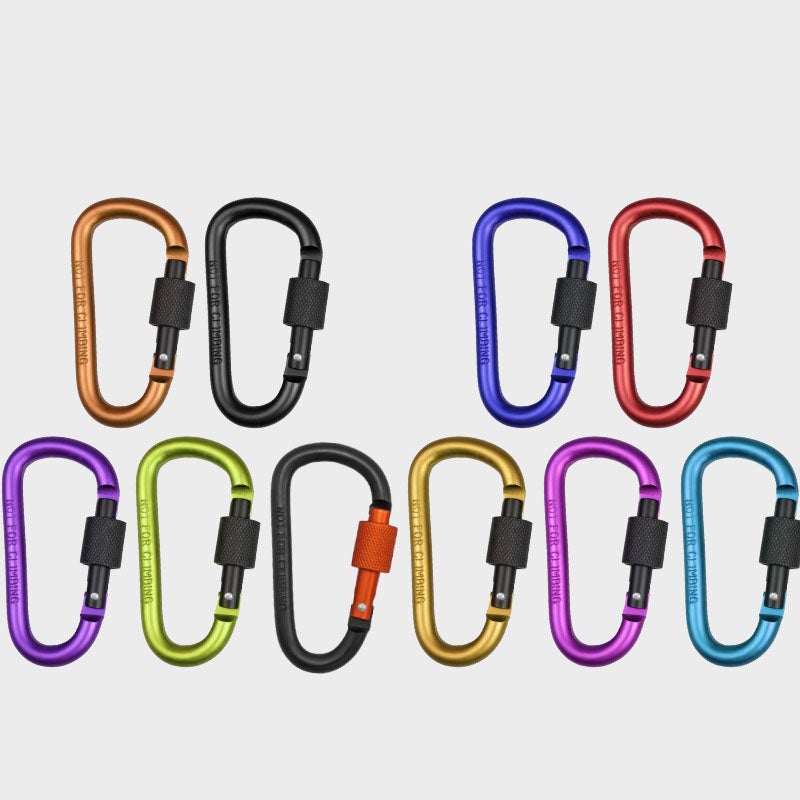10 karabińczyków aluminiowych w kształcie litery D do plecaków górskich, namiotów, hamaków, kluczy i sprzętu kempingowego – 78 mm x 43 mm
