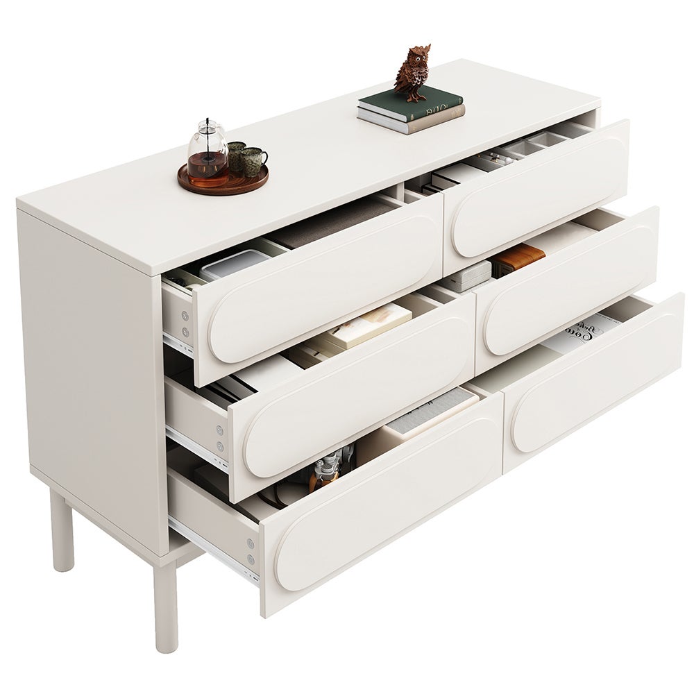 Commode à tiroirs adapté à la chambre à coucher au salon à la salle à manger tridimensionnel des portes pieds réglables 6 tiroirs spacieux blanc - 2