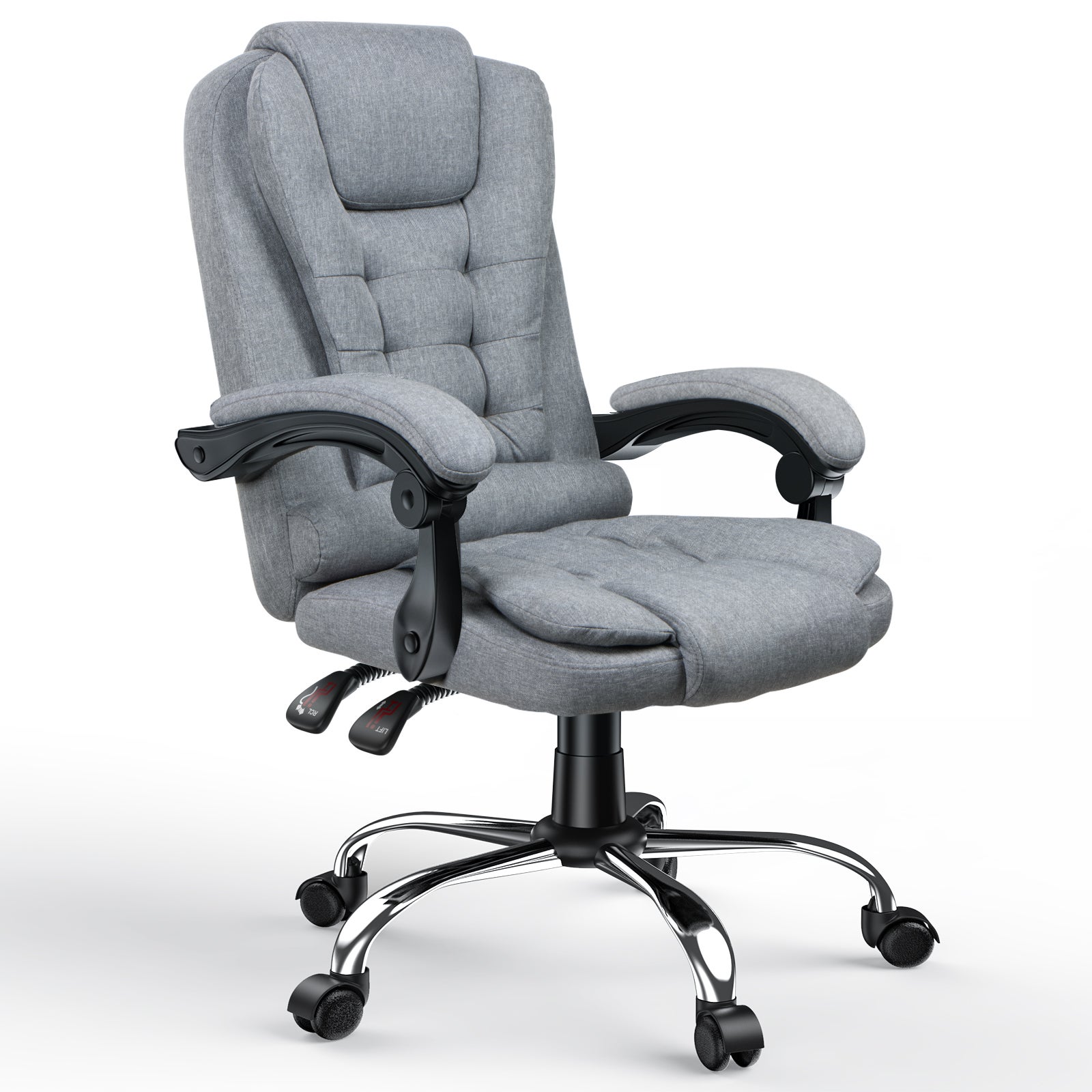 Fotel biurowy, RATTANTREE Ergonomiczny fotel obrotowy z podłokietnikami, regulowana wysokość, do domowego biura i gier, ciemnoszary