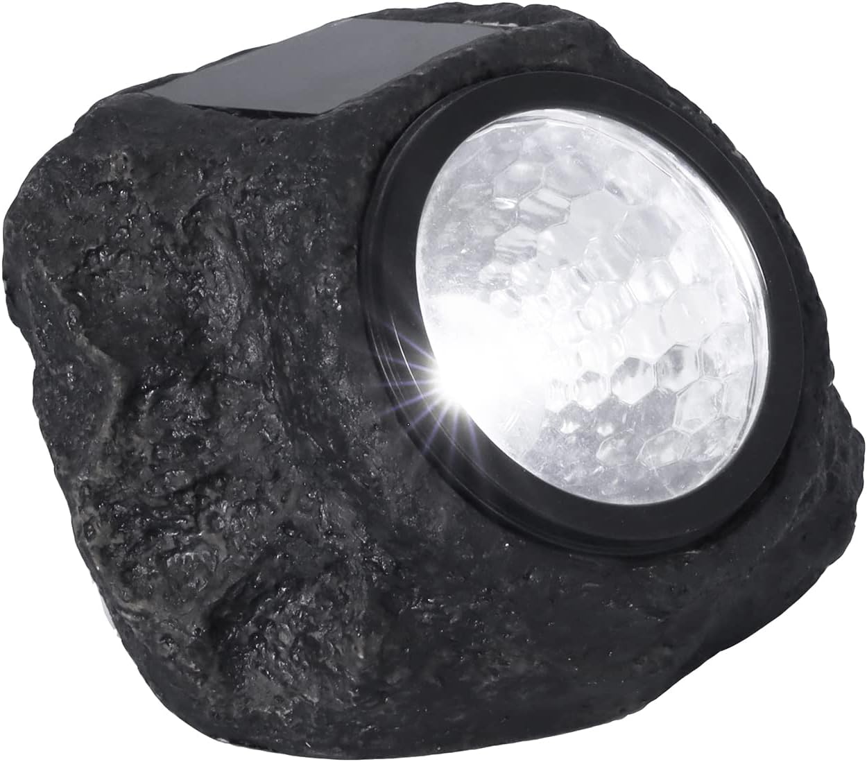 Solarna lampa LED o wyglądzie kamienia, solarny kamień LED. Wykonana z plastiku. Oświetlenie do ogrodu, na taras, alejki i balkony.