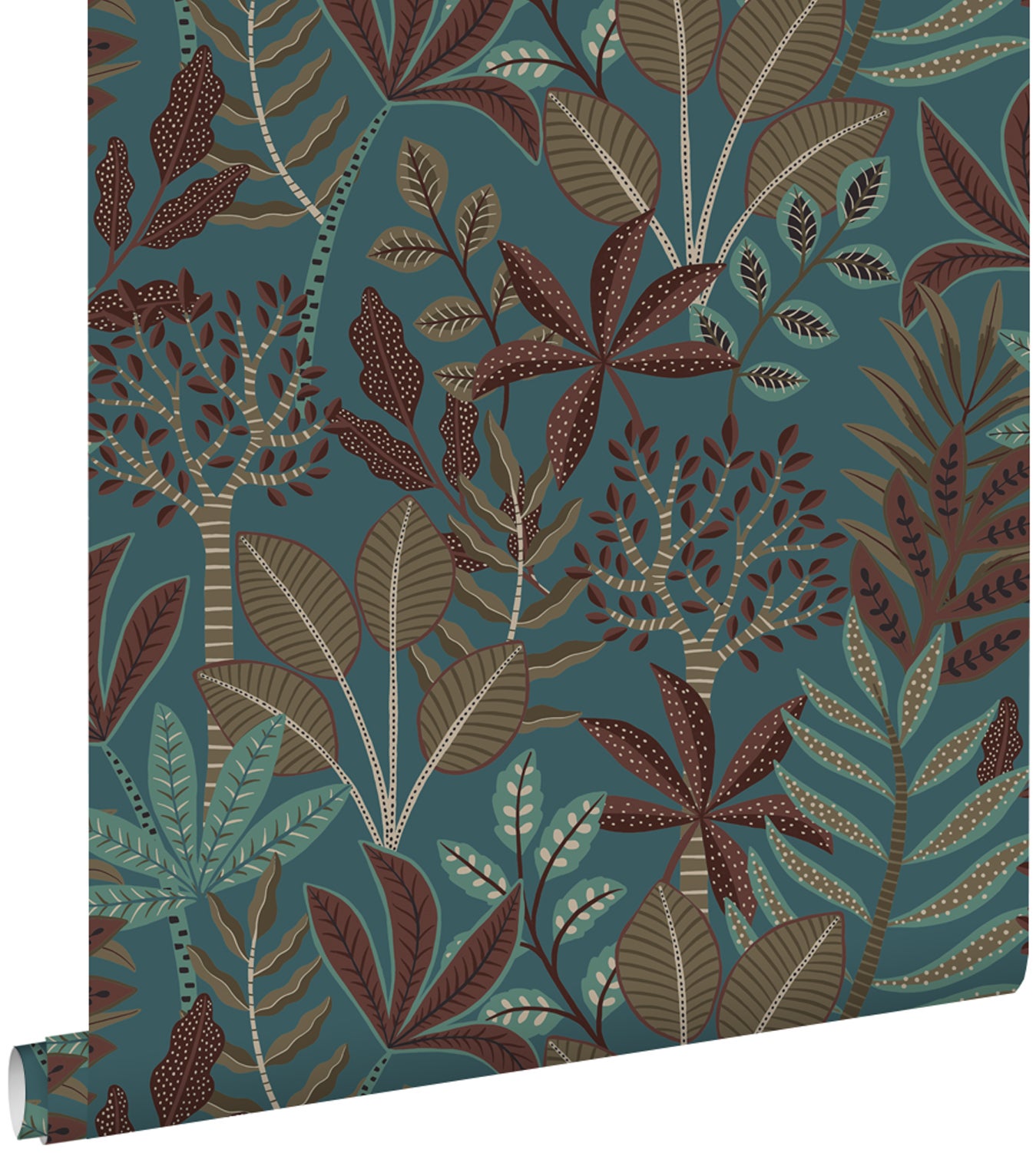 Papel pintado hojas azul petroleo - 50 x 900 cm - estahome