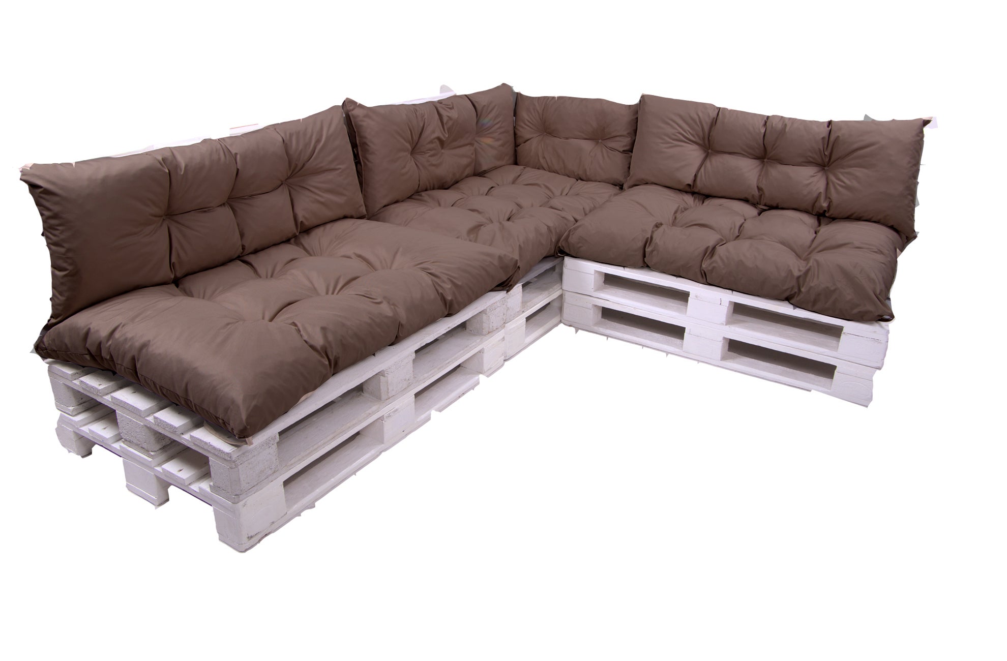 Conjunto de 7 cojines para palets, 3x asiento 120x50 y respaldo 120x40cm, cojín de jardíno marrón, conjunto de cojines para muebles de jardín