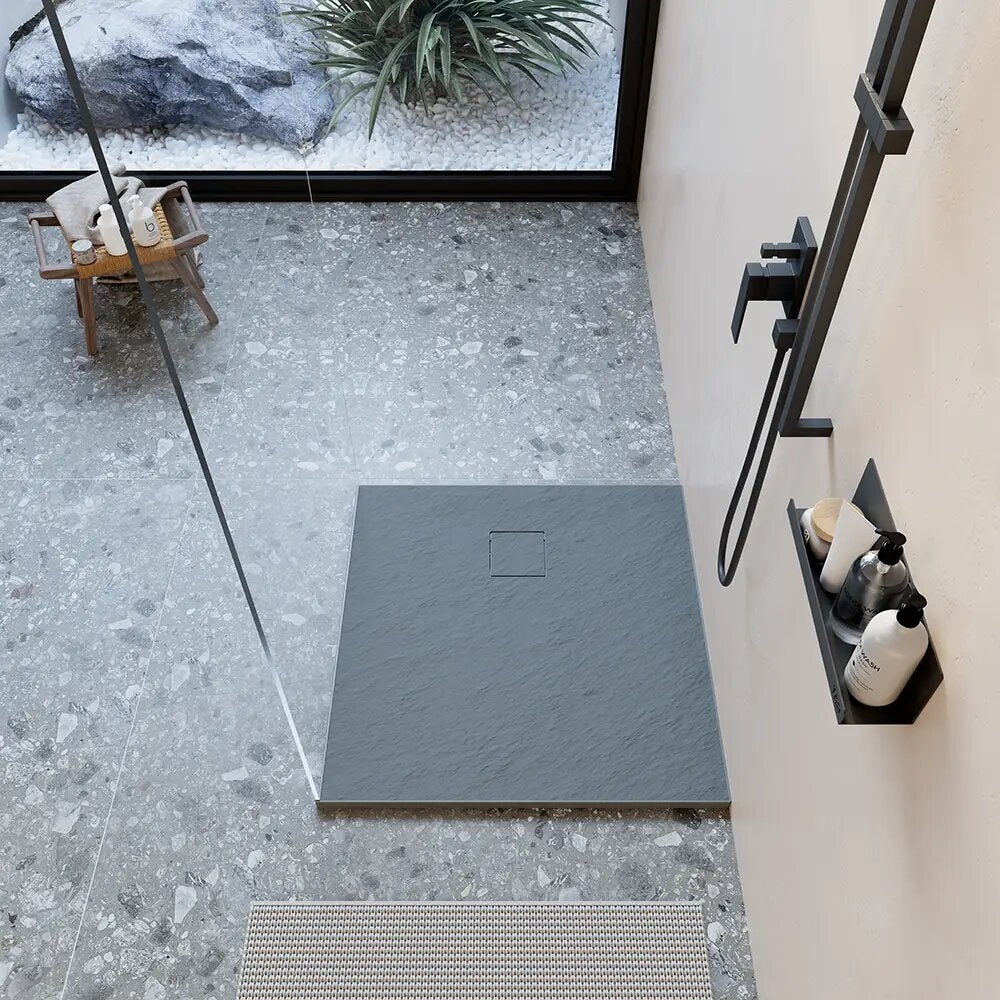 Receveur de douche 80 x 80 cm, couleur gris effet pierre | Samos - 4