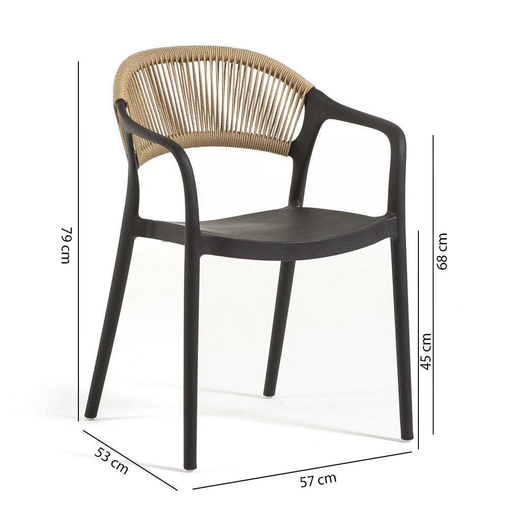 Lot de 4 Chaise de jardin sans coussin Jolanda en Polypropylène Noir - 5