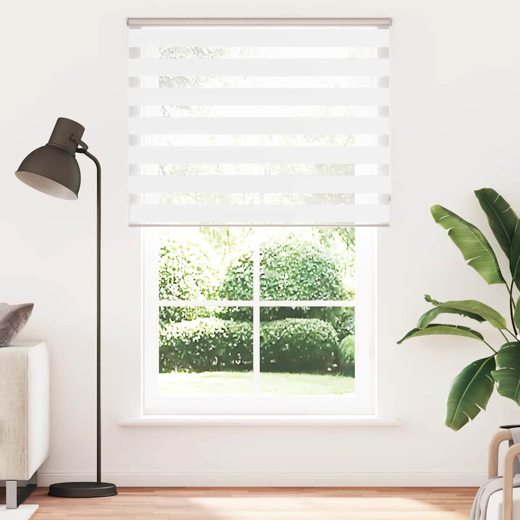 Zebra Blind, tenda avvolgibile giorno e notte, telaio in alluminio, doppio strato, tessuto a righe, moderna ed elegante, facile da pulire, controllo della luce, altezza di 145 cm, colore grigio