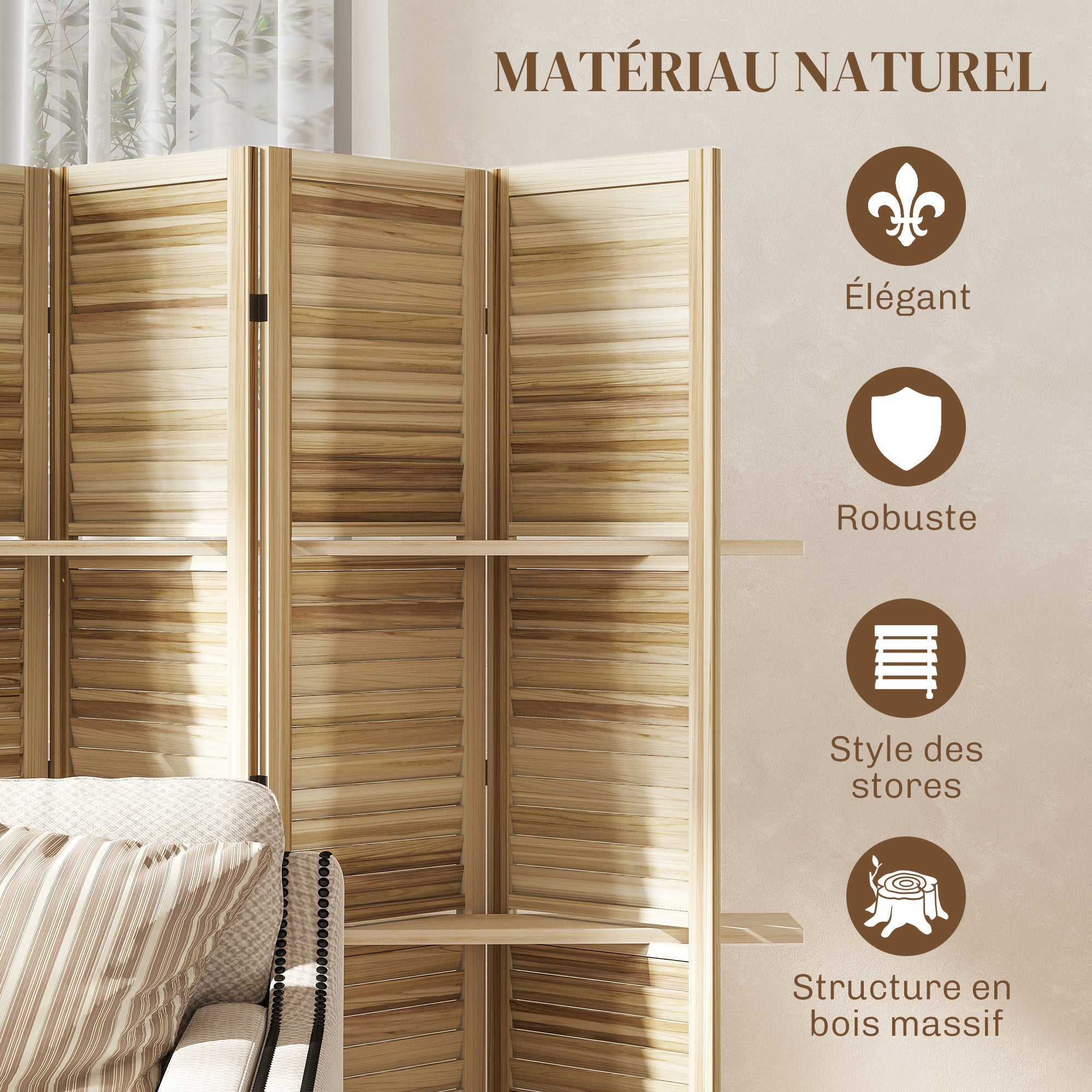 Paravent intérieur Bois de paulownia HOMCOM - 6