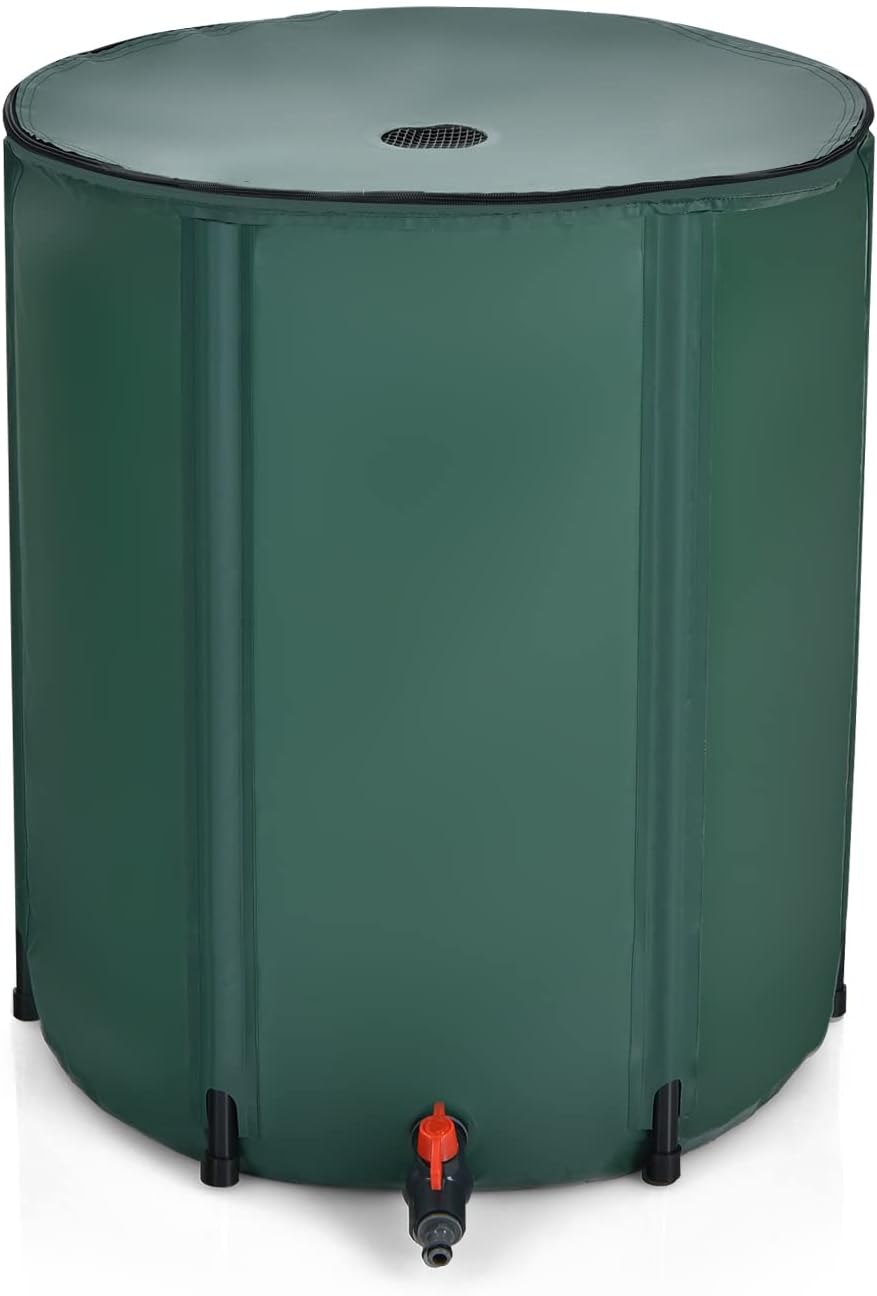 225 l Składany Zbiornik na Deszczówkę z Filtrem Siatkowym i Kranikiem, Otworem Odpływowym, do Podlewania/Mycia Samochodów (60Φ × 80H cm)