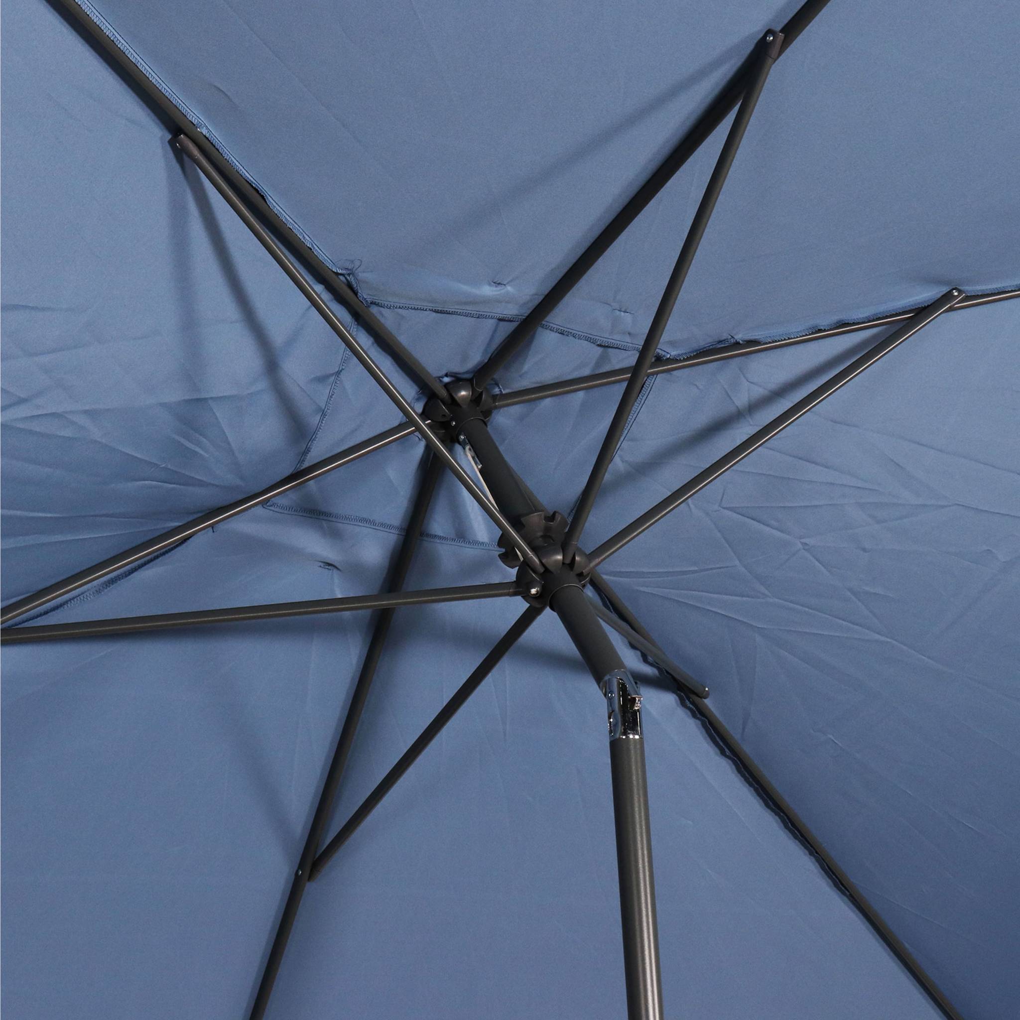 Parasol droit rectangulaire 2x3m - Touquet bleu grisé - mât central en aluminium orientable et manivelle d'ouverture - 7