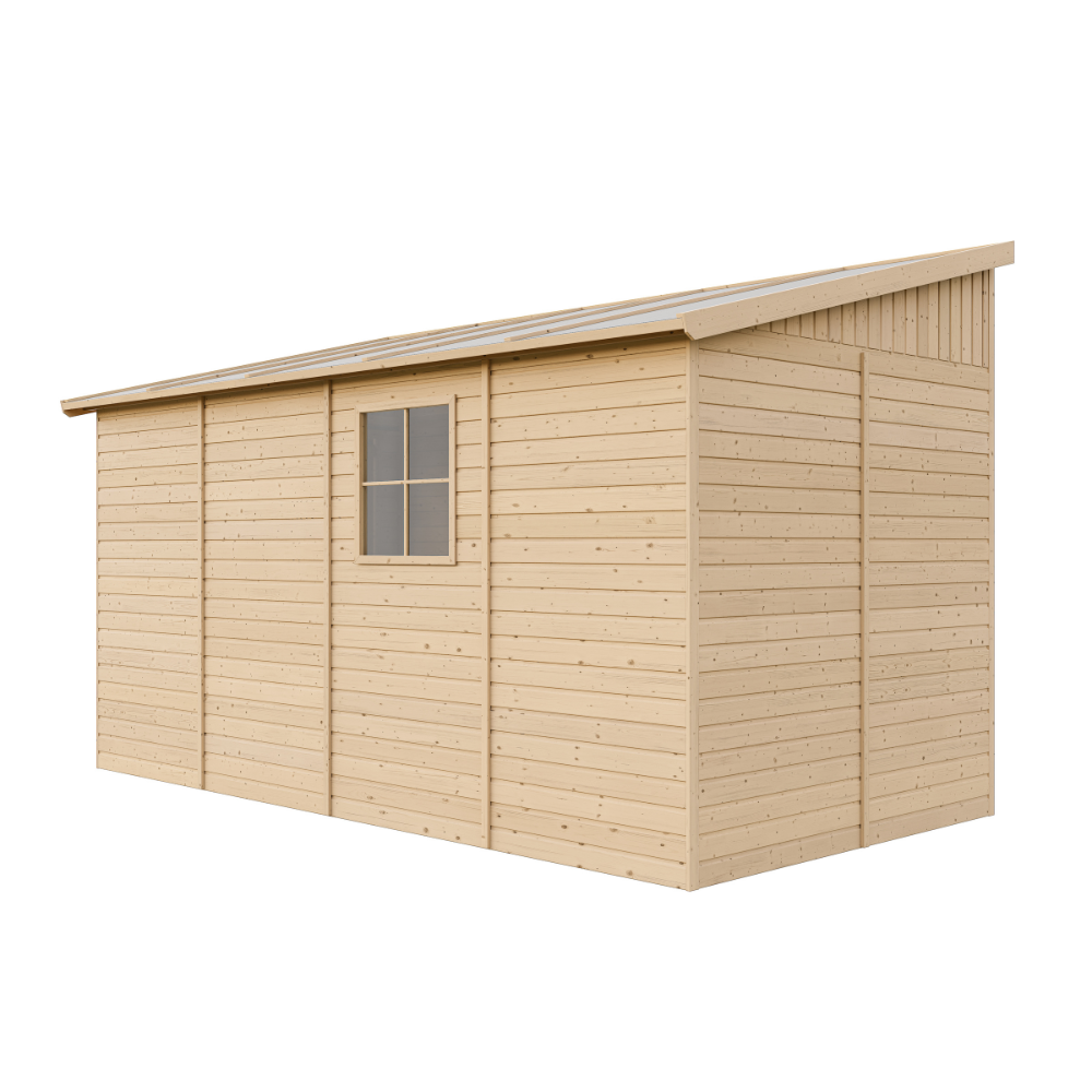 Abri de Jardin en Bois Naturel(avec paroi latérale) - Stockage extérieur avec fenêtres-H244x218x416 cm/8 m2, hangar en bois naturel - TIMBELA M340A - 3