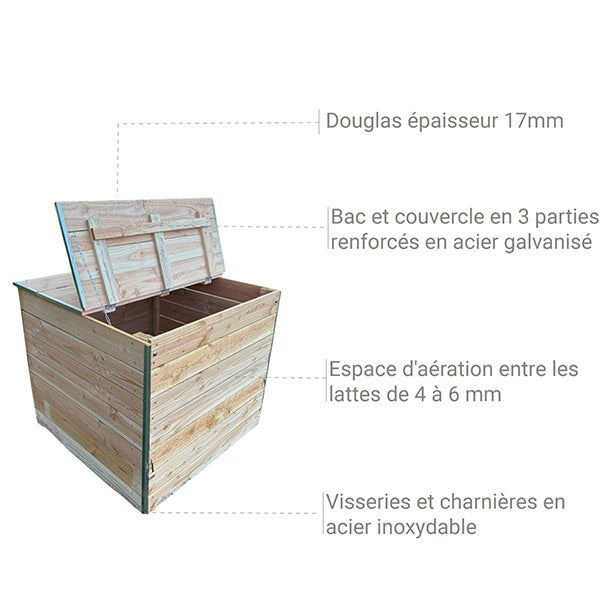 Composteur en bois 800 litres pour jardin - (LxlxH) 1020 x 980 x 870 mm - C090023 - 3