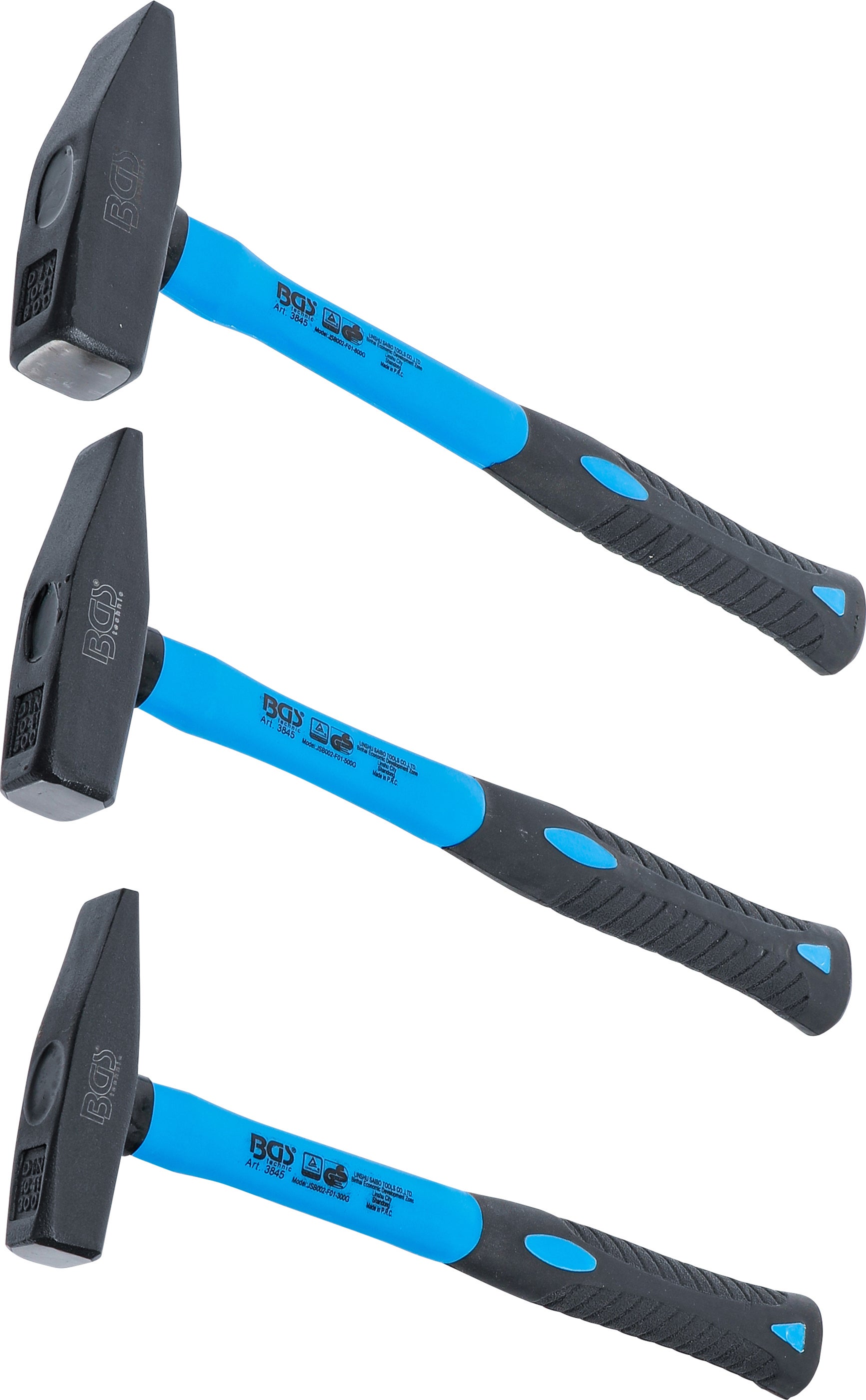 Zestaw młotków ślusarskich BGS, trzonek z włókna szklanego, DIN 1041, 300 / 500 / 800 g, 3 szt. - 3845