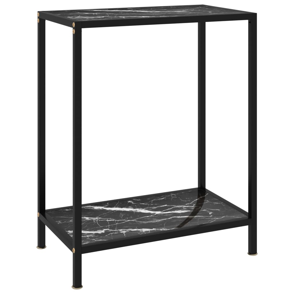 Table Console SKM Noir 60x35x75cm Verre Trempé Acier - Meuble D'Entrée Élégant