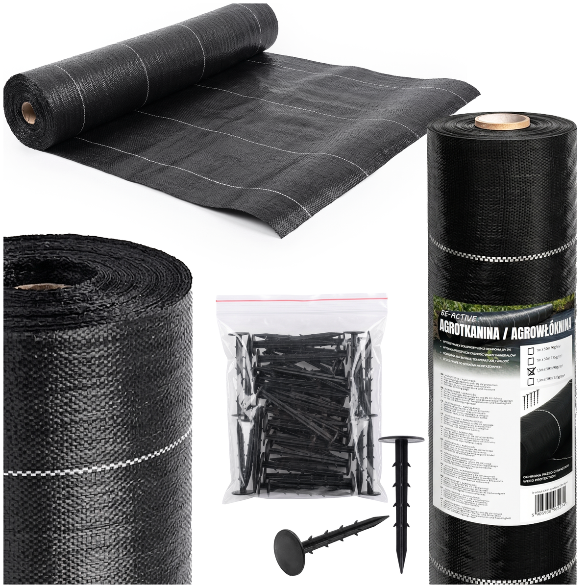 Agrowłóknina na chwasty 1,5x50m 90g/m2 na rabaty pod tuje wytrzymała mocna czarna Be-active.pl