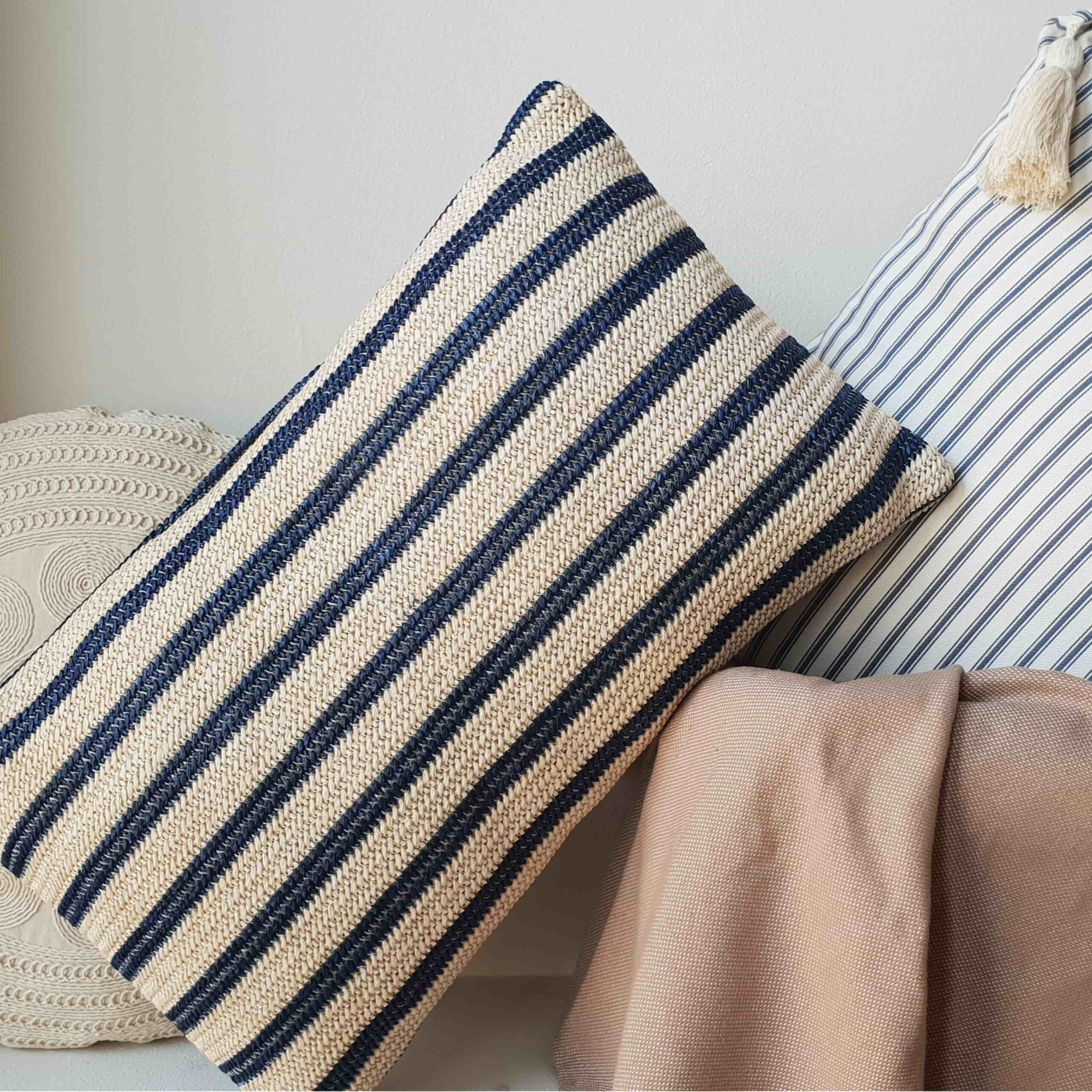 Cojín Rectangular Marinero Azul Rayas Yute 30x50 cm - 4