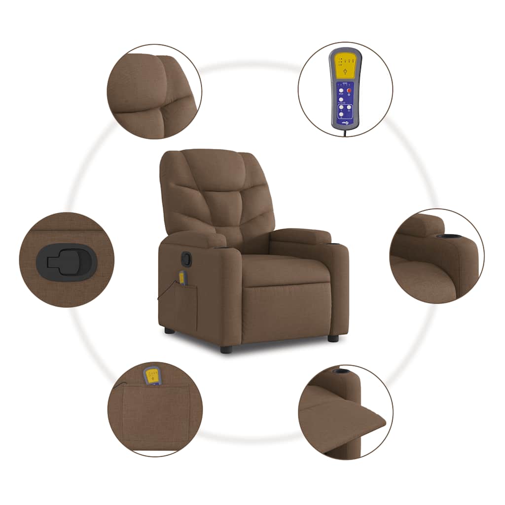 vidaXL Fauteuil de massage inclinable Marron Tissu - 8