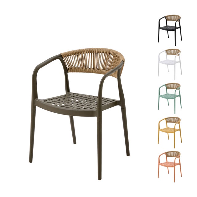 Silla de jardín Solaro PP resistente a los UV & respaldo de cuerda trenzada a mano Antracita 1 Silla