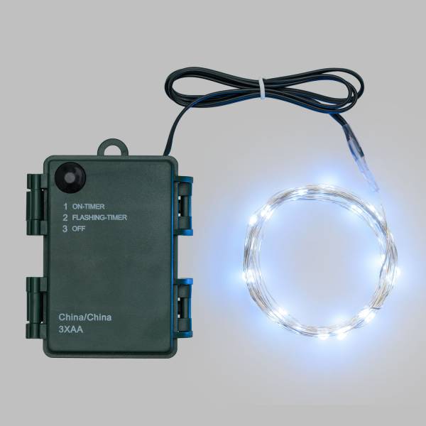 Guirlande lumineuse à piles 4m 40 Micro LED blanc froid 8 modes mémoire timer IP44 fil métal argenté Lotti - 3