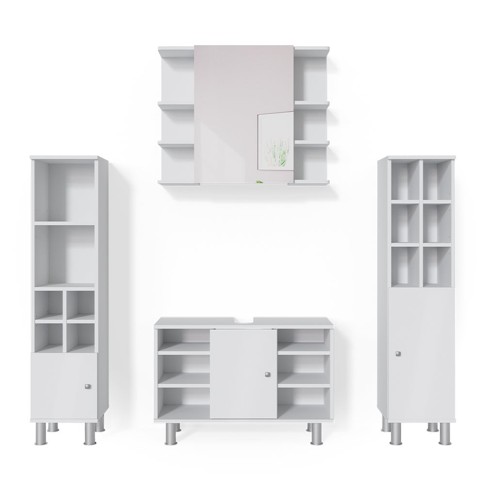 Vicco Zestaw mebli łazienkowych Fynn, Biały, 4 części, z wysoką szafką
