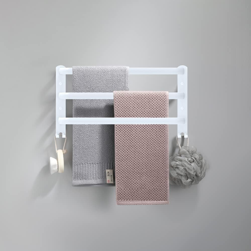 Wieszak na ręczniki ścienny (biały, 40 cm), wieszak na ręczniki łazienkowe, wieszak na ręczniki z haczykiem, aluminiowy wieszak na ręczniki