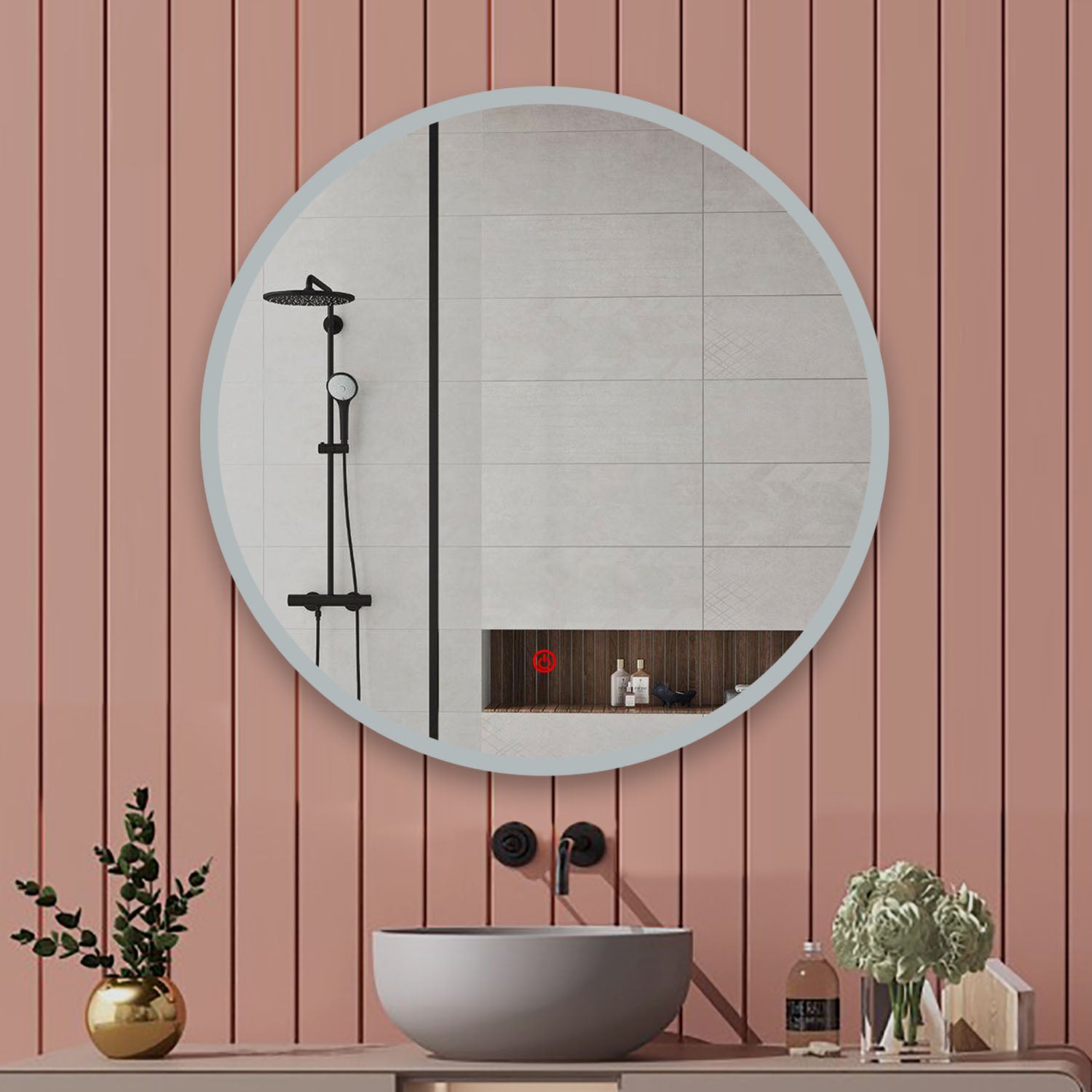 AICA ITALY Specchio Bagno Rotondo 70cm Con LED, Antiappannamento, Luce Bianca Fredda 6000K, Luce Esterna, Touch, IP44 - 3