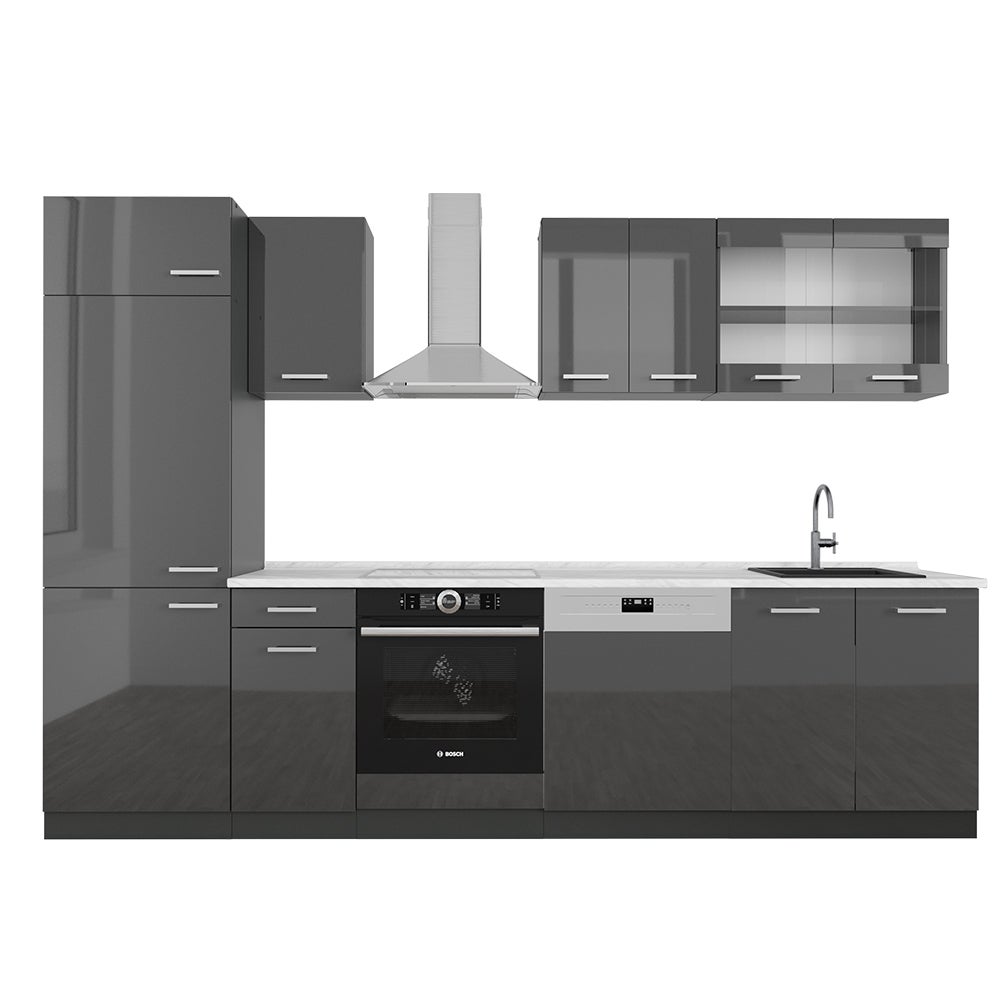 Vicco Aneks kuchenny R-Line, Antracyt wysoki połysk/antracyt, 300 cm , BP Marmur