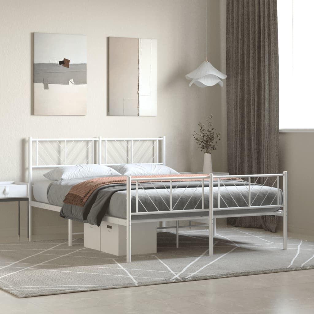 Metalowa rama łóżka z wezgłowiem i zanóżkiem, biała, 160x200 cm vidaXL