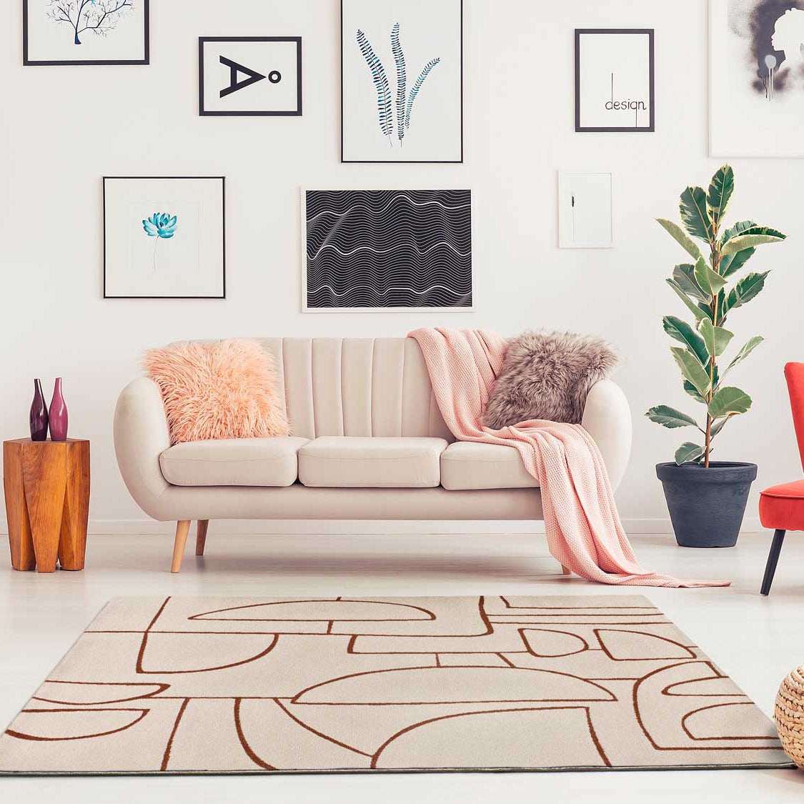 BERUTI geometryczny beżowy dywan do wnętrz / prostokątny kocioł 160 x 230 cm - ATTICGO