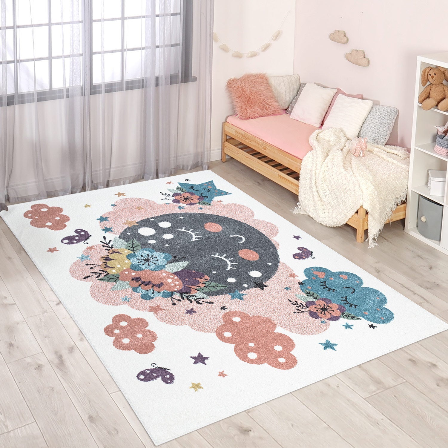 Tapis pour chambre d'enfant Crème Motif Nuages 80x150cm - 2