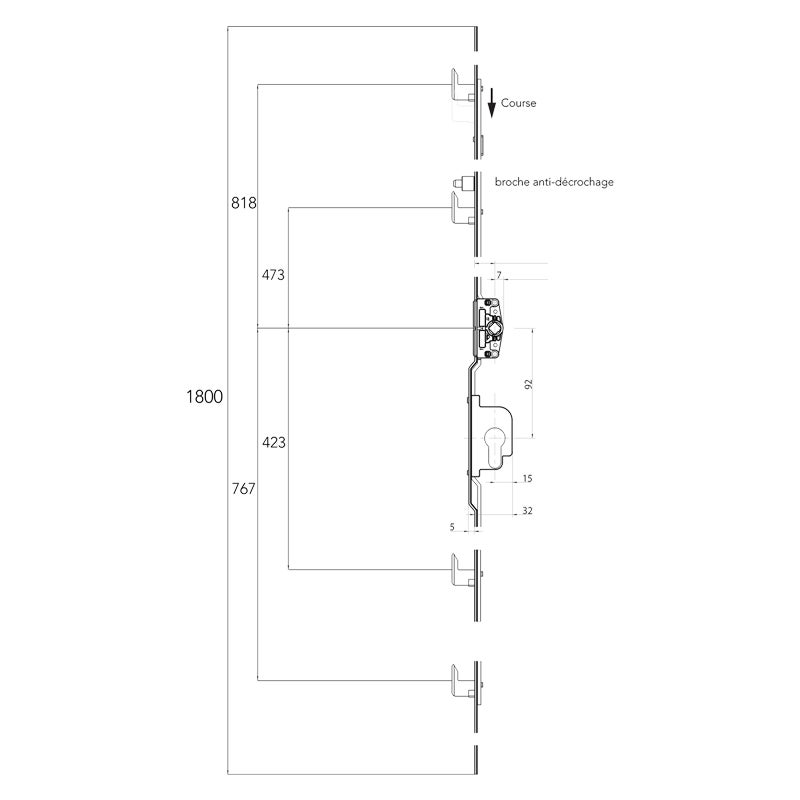 Crémone cylindre à crochets pour coulissant pvc Fouillot (mm) 17 — free download