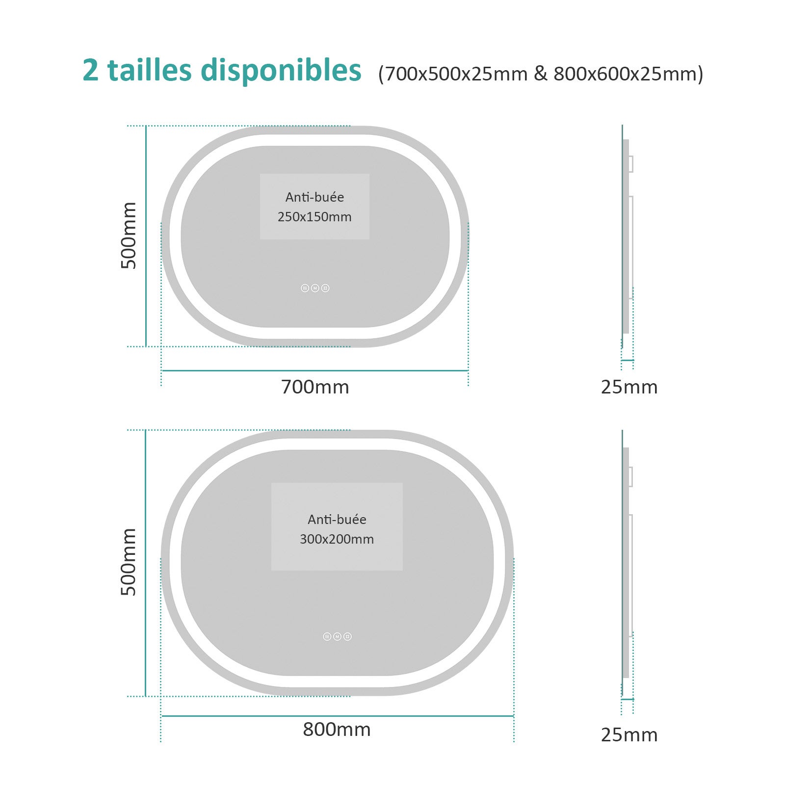 EMKE Owalne Lustro łazienkowe z oświetleniem LED 70x50 cm, z 3 barwy światła, możliwość ściemniania, przeciwmgielne, funkcja pamięci, IP44 - 8