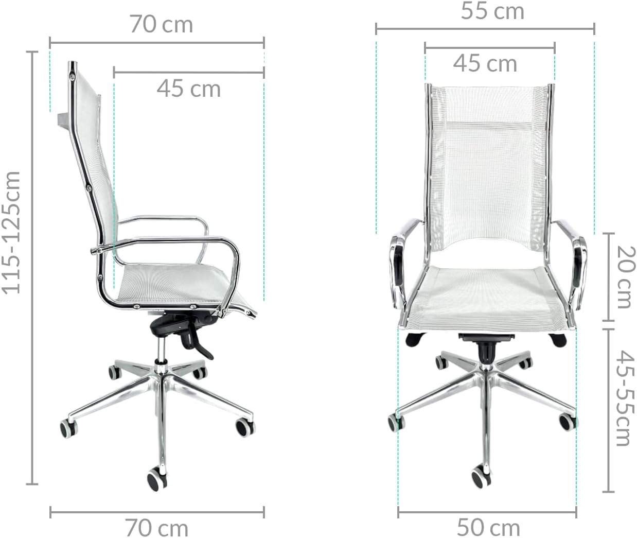 OFF LINE Sedia Ergonomica Scrivania In Rete Bianca, Supporto Lombare, Ruote Silenziose, Made In Italy, 70x70x120 Cm - 3