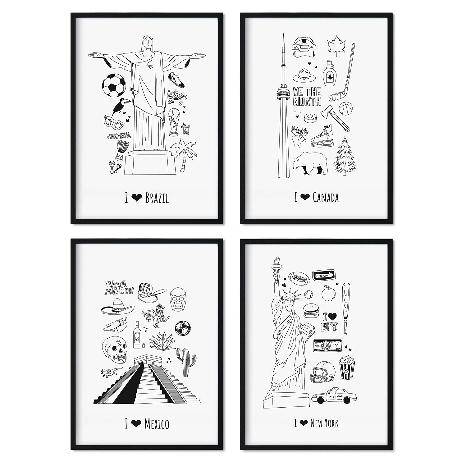 Set de láminas america. pósteres de paises y ciudades del mundo para viajeros. sin marco - a4
