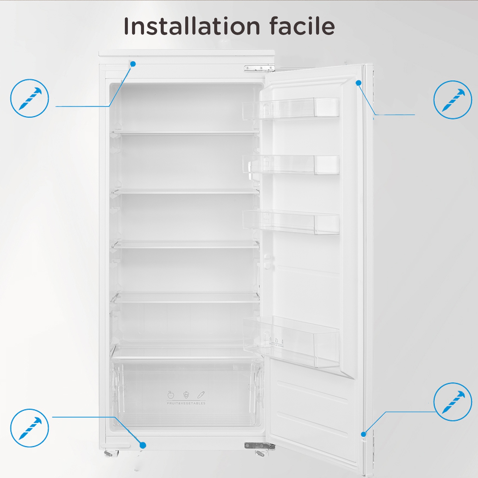 Réfrigérateur Intégrable 1 Porte 205L - H123,3 cm x L54 cm x P55 cm - Classe E - COMFEE RCD205WH2EU(E) - 7