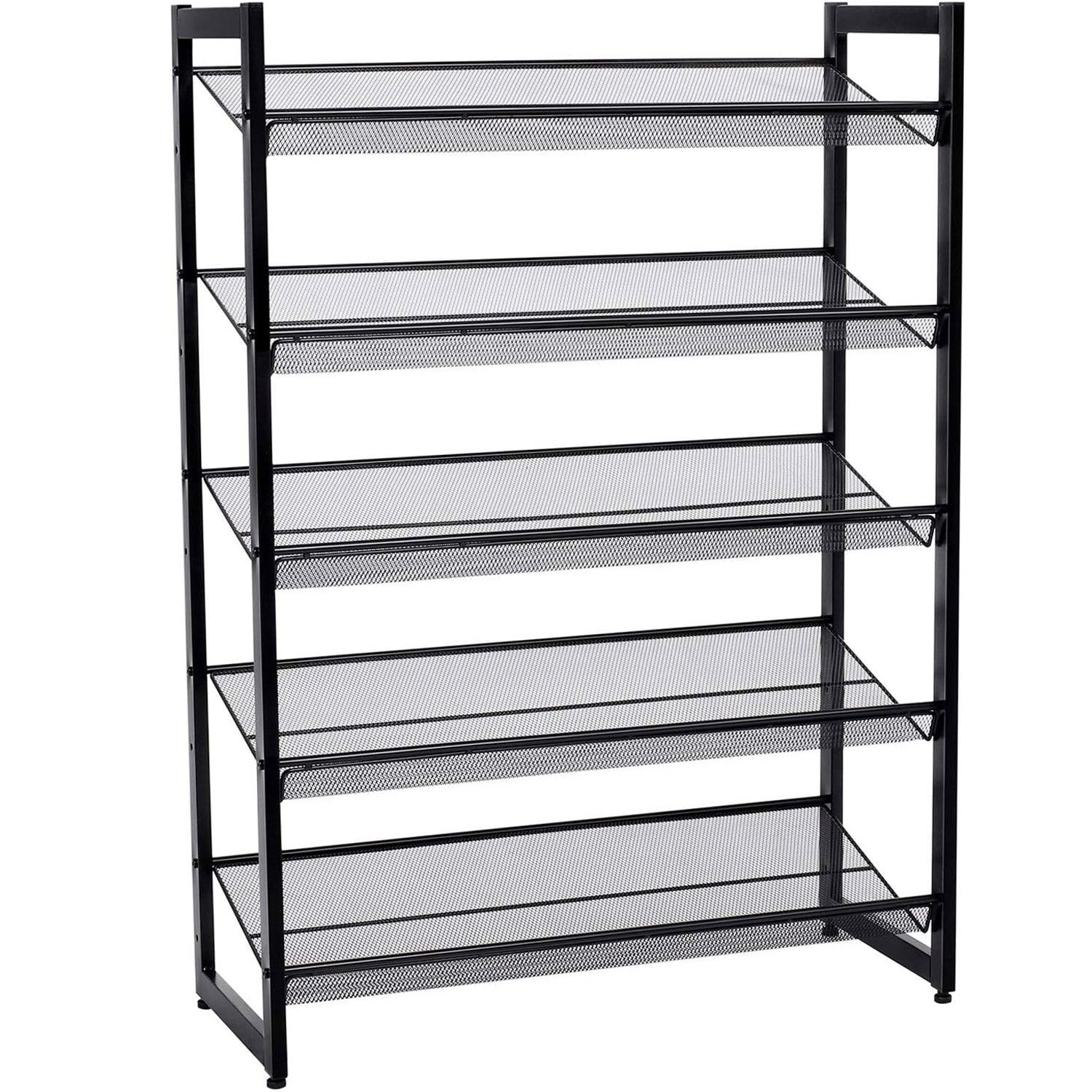 Raft de depozitare pantofi pe 5 niveluri, metal, rafturi plate sau unghiulare reglabile, 31x74x104cm, negru