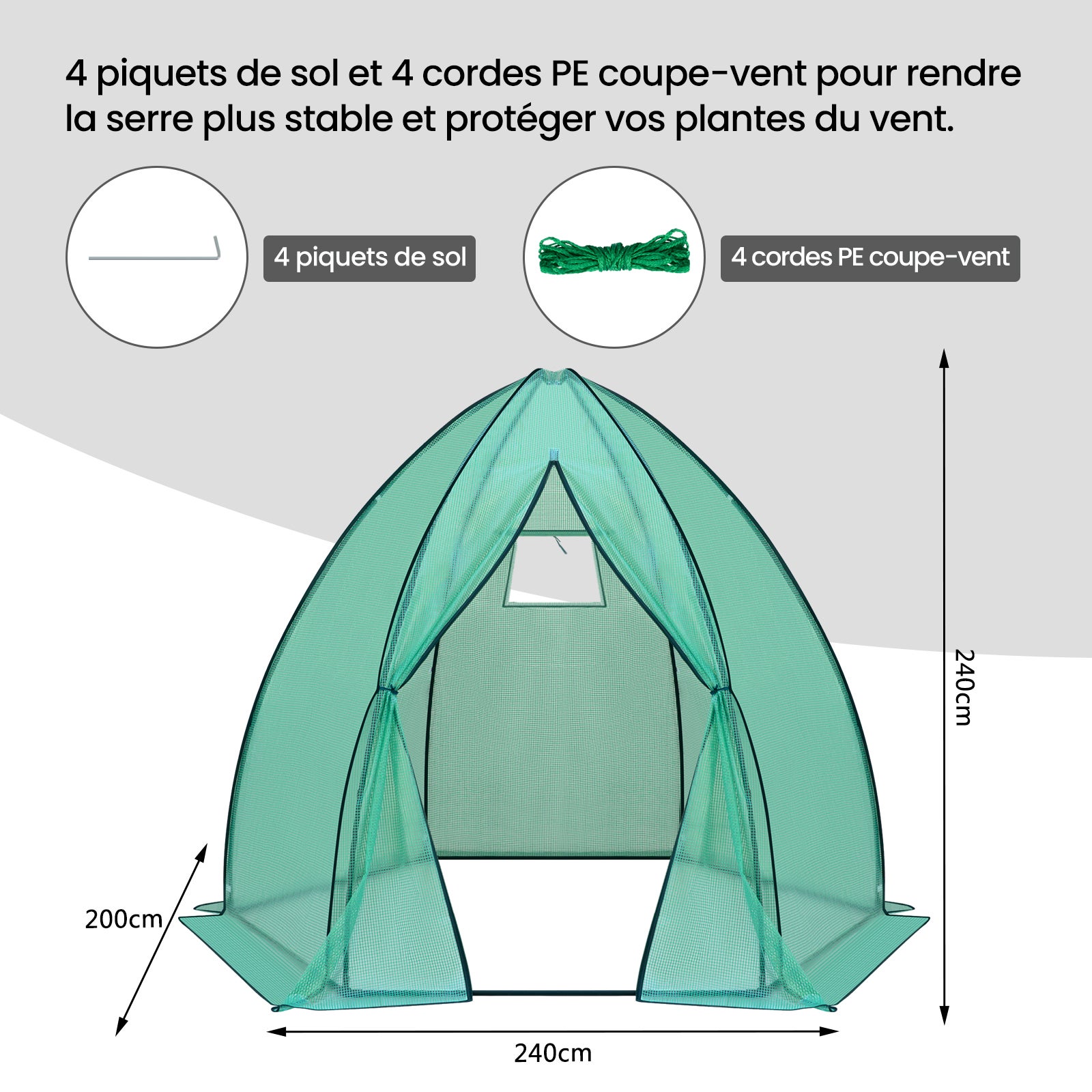 WOLTU Serre de Jardin, Serre d'Hivernage, Bâche en PE, Cadre en Acier Porte Zippée, 240x240x200cm, Vert - 4