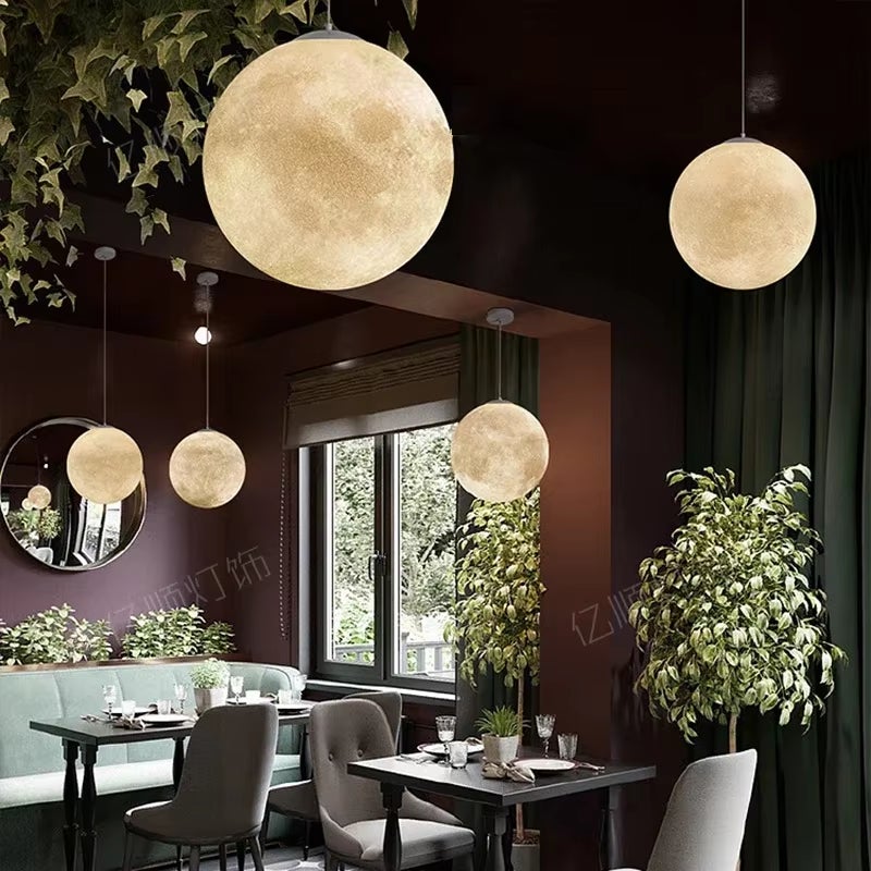 AULEDIO Suspension lune ronde 15 cm, lustre lune à intensité variable pour éclairage d'ambiance chambre (trois couleurs) - 7