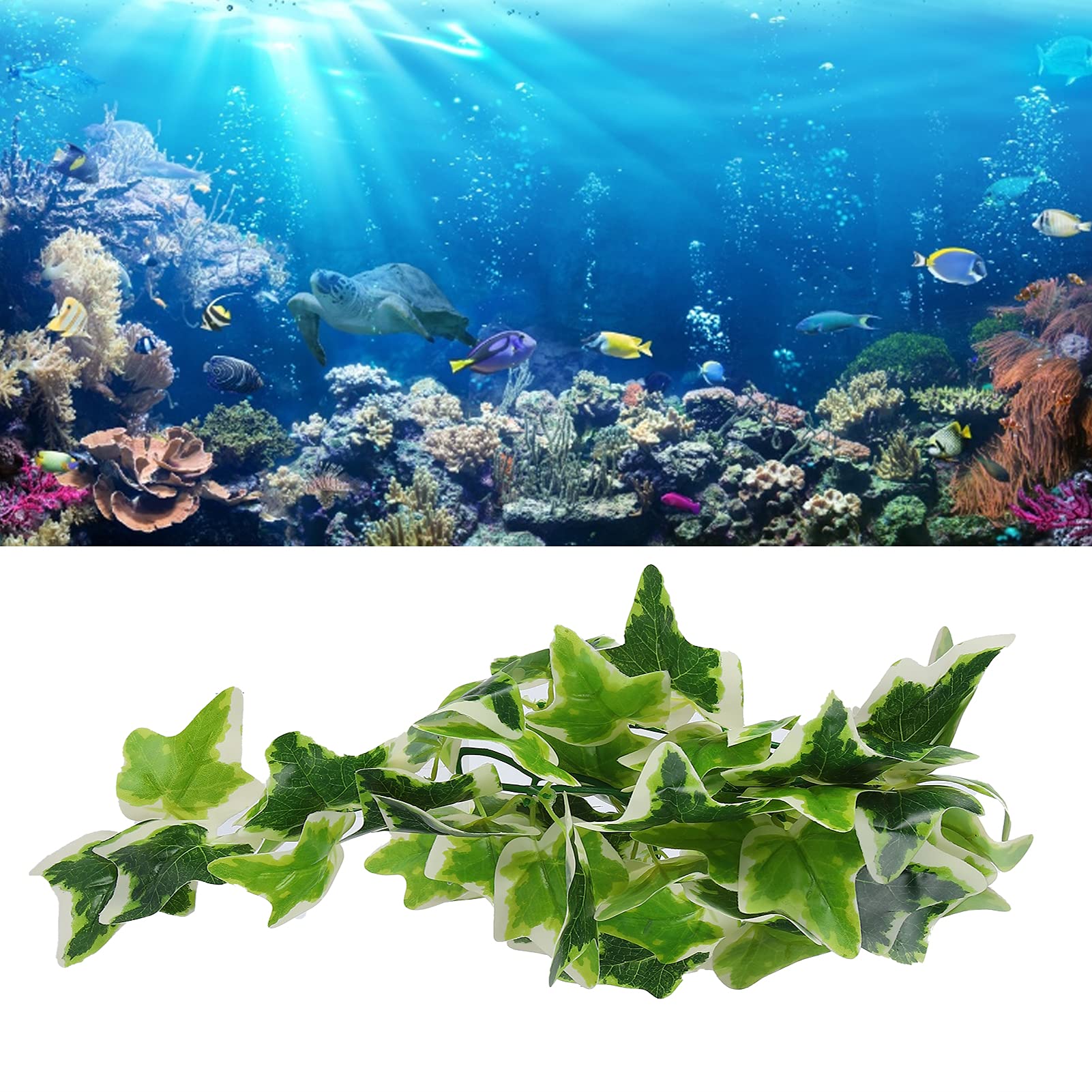Plantes artificielles pour reptiles, plantes en plastique réalistes, feuilles suspendues, décoration avec ventouse pour reptiles, terrarium, aquarium - 2