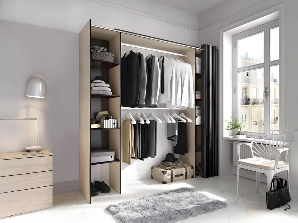 Dressing extensible DORIAN avec rideau L110/180 cm Coloris Chêne