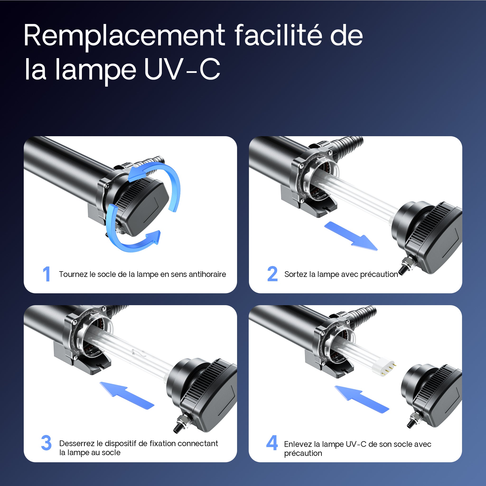 CUV-318 Stérilisateur Clarificateur de bassins ou d’étang - débit max. 3000 l/h - avec Lampe rayons UV-C 18 W + Miroir inox - pour Poissons… SunSun... - 8
