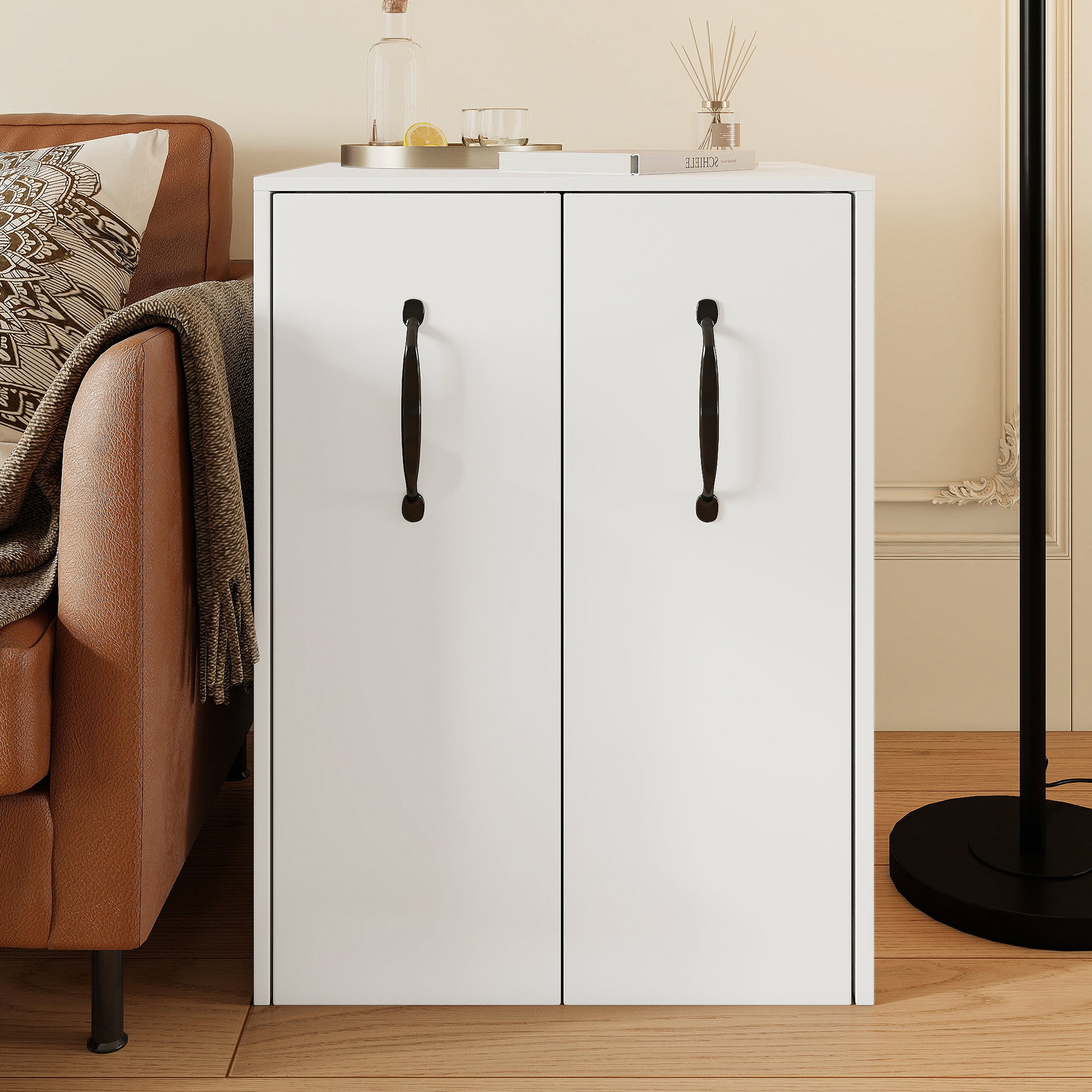 Commode avec 2 portes extractibles - 52 x 50 x 75 - Panneau de particules - Blanc - 2