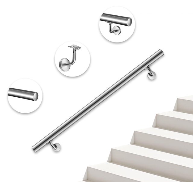AICA Kit Pasamanos de Acero Inoxidable 304 para Interior y Exterior –(Soportes incluidos, 200 cm)