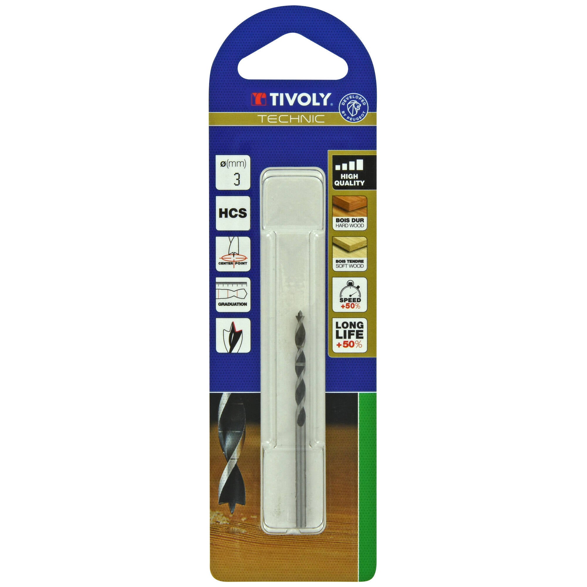 Foret bois 3 pointes -Queue cylindrique -Gradué SLR Ø: 3 / L: 61 / TIVOLY - 2