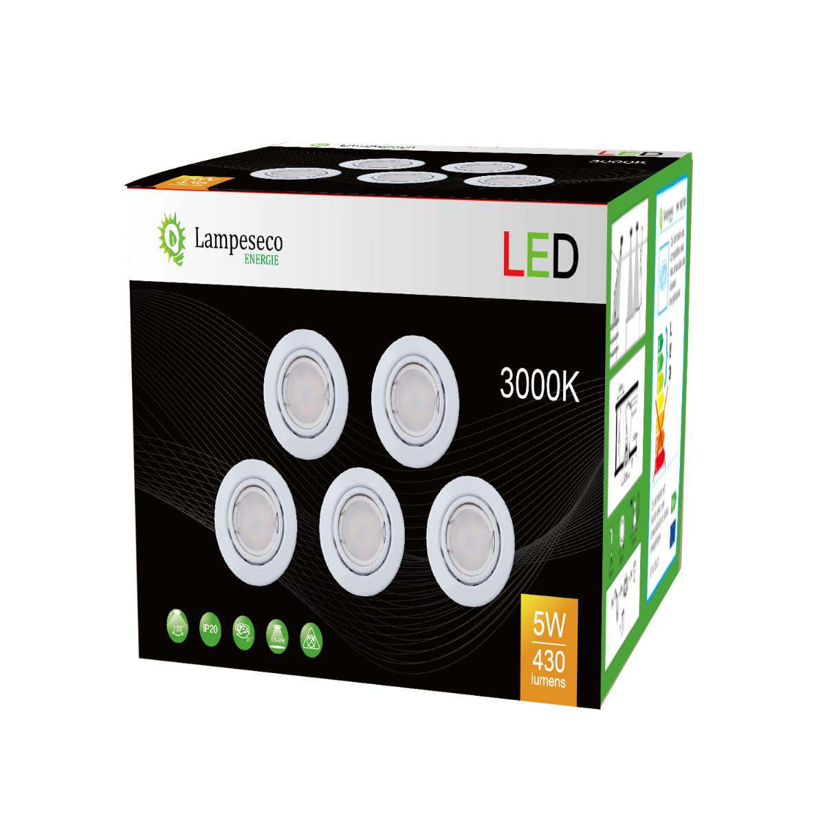 Lot de 35 Spot led orientable blanc avec ampoule gu10 230v eq. 50w, blanc chaud - 4