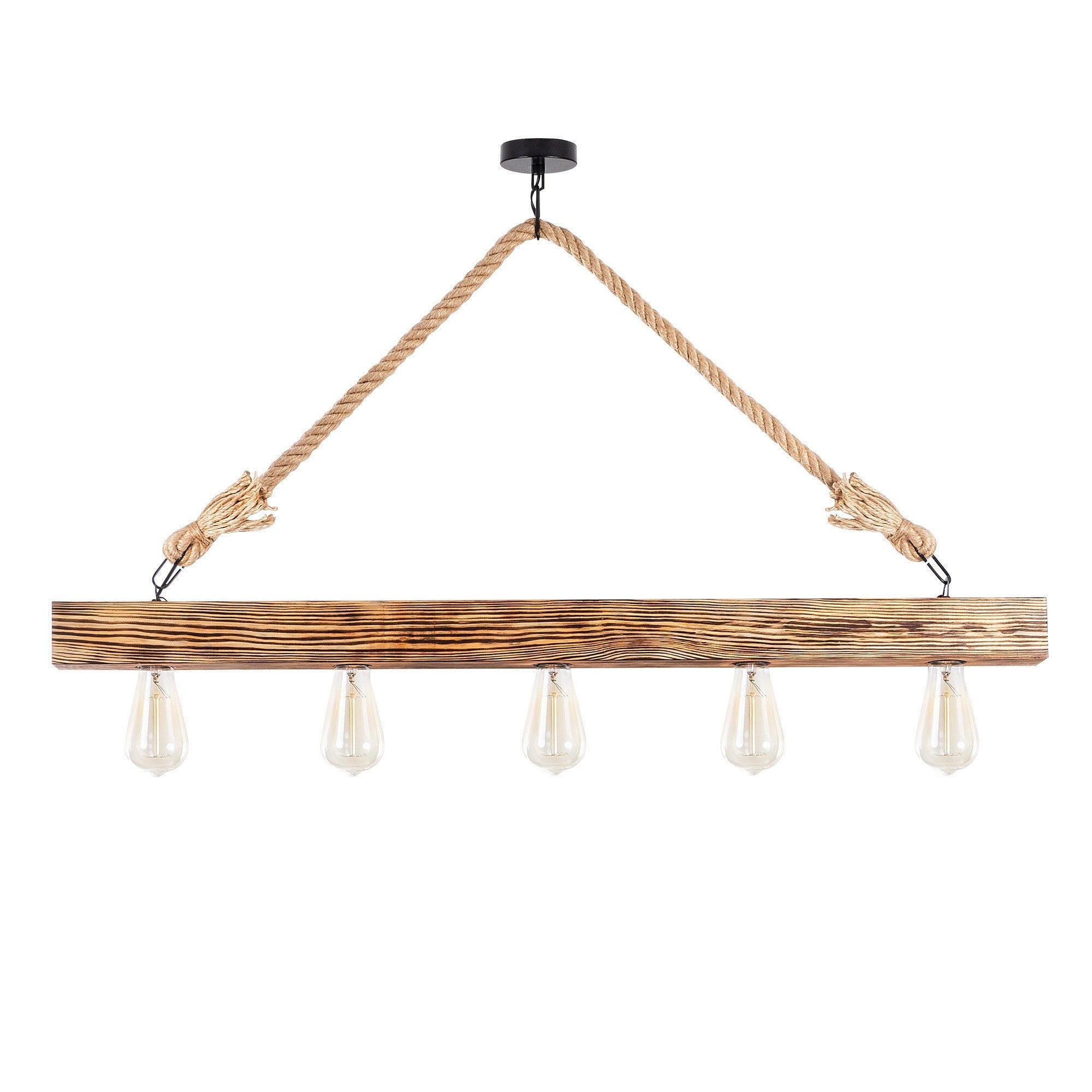 Lustre en bois - 5 lampes - L. 100 x H. 53 cm - Coloris naturel - EREBOS - 8